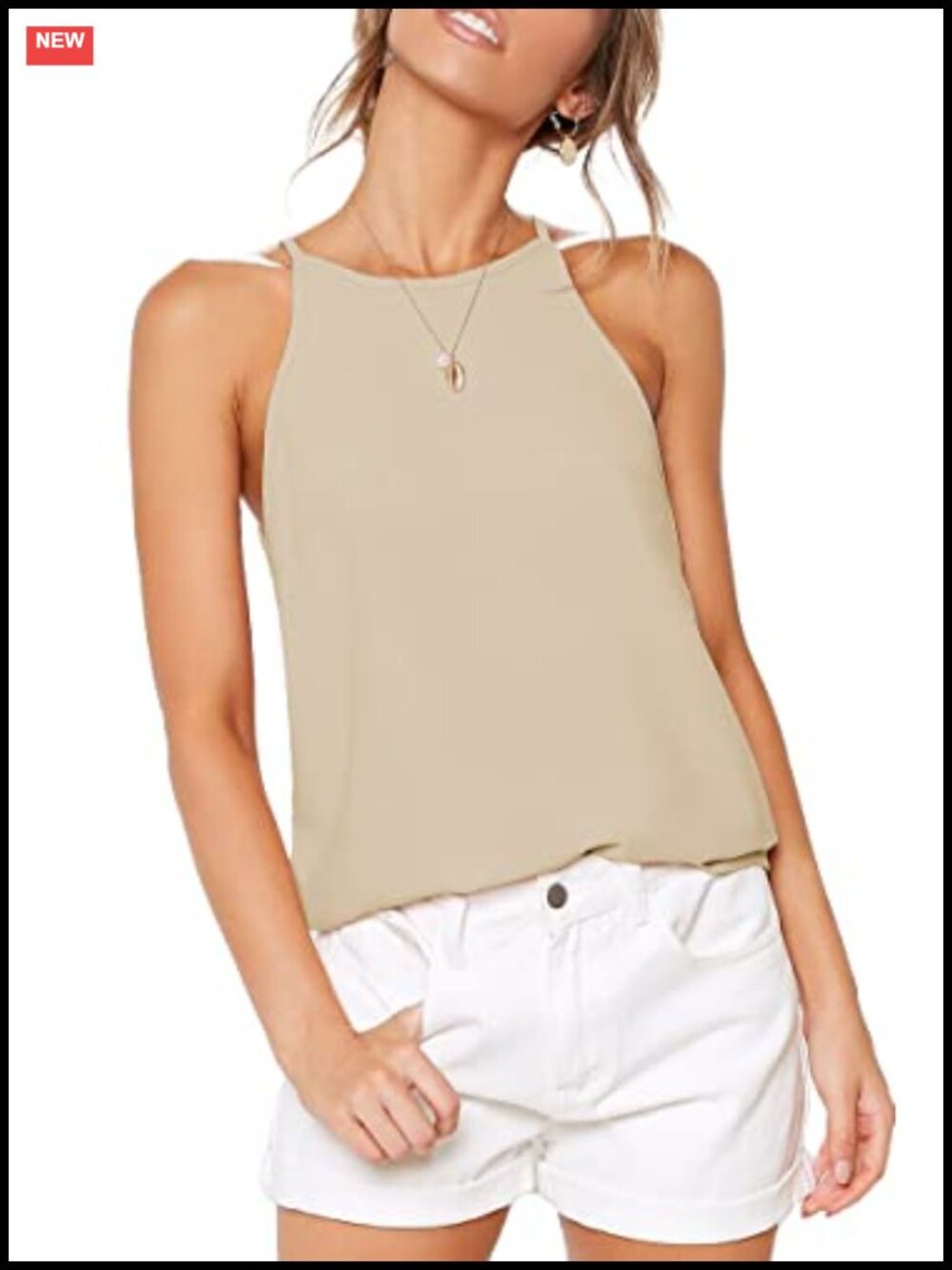 Womens Sleeveless Halter Tank Top Cotton Spandex Soft Summer Tee